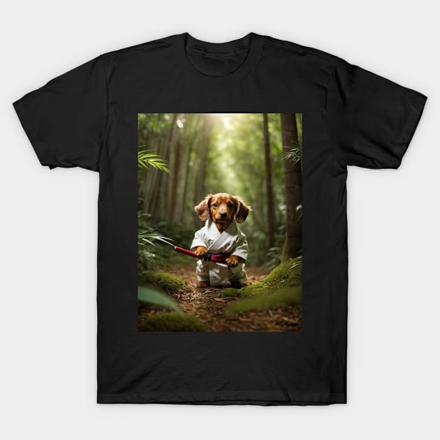 Cute Samurai Puppy in Forest T-Shirt by Ratherkool